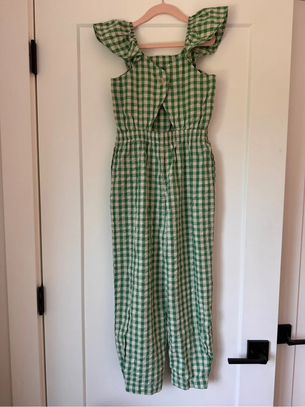 Tea Collection Gingham Ruffle-Sleeve Jumpsuit